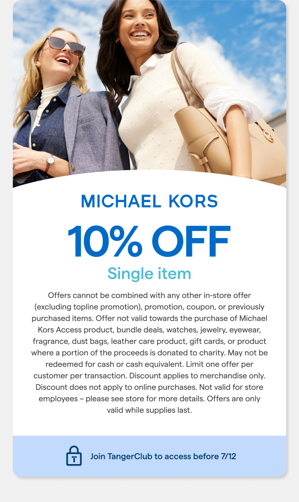 Tanger outlet 2025 michael kors coupon